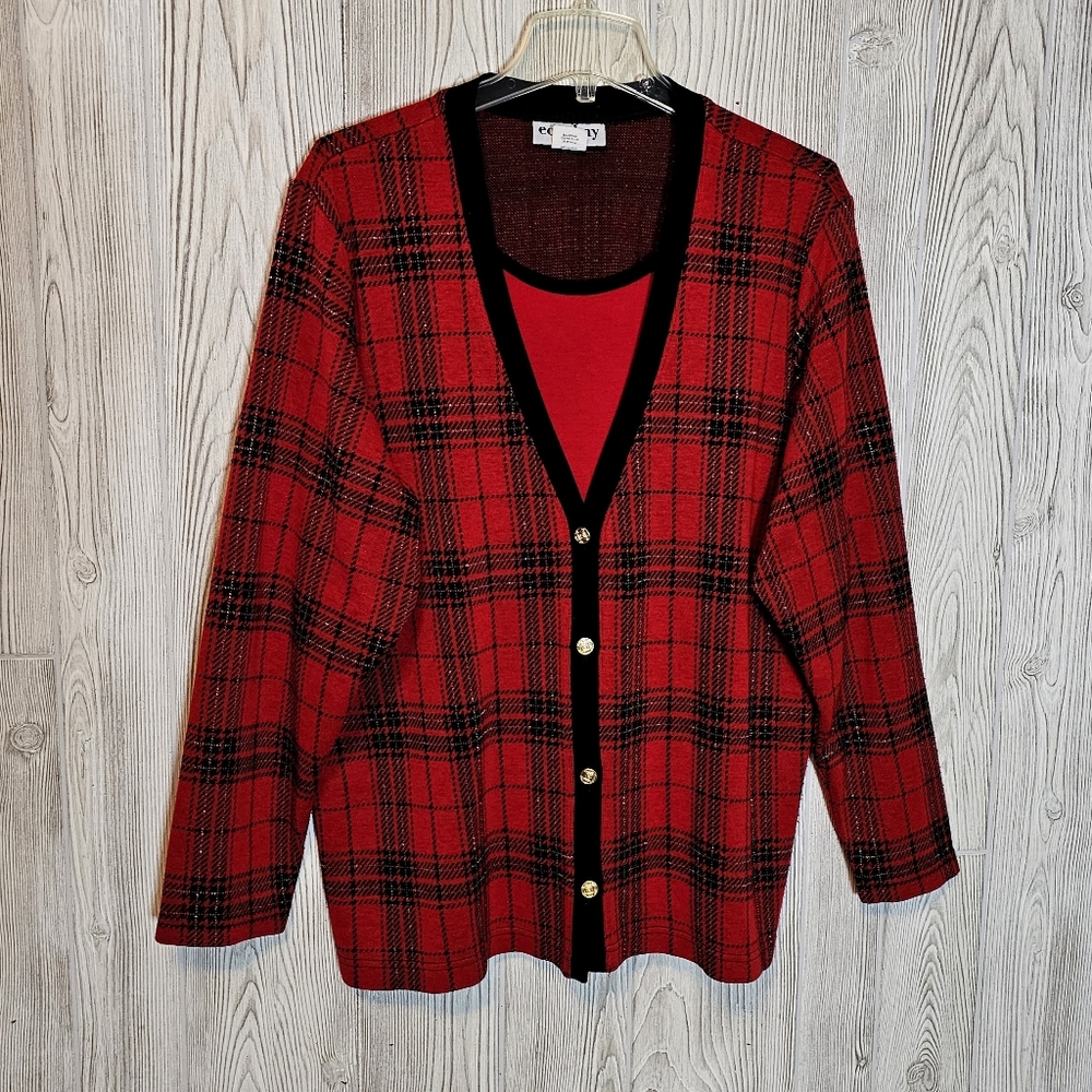 Eccobay Plaid Top Button Up Cardigan Sweater Red Academia Vintage